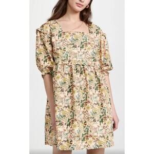 Meadows Anthropologie Daphne Babydoll Dress Floral Organic Cotton Prairie US 8